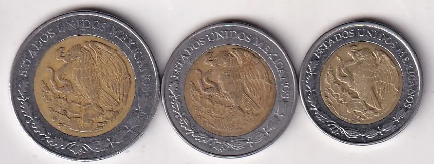 Mexico 3 Different Denomination Rare Bimetallic Coin Set#X-22