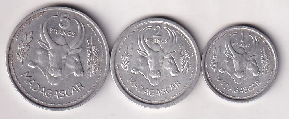 Madagascar 3 Different Denomination Rare Coin Set#X-25