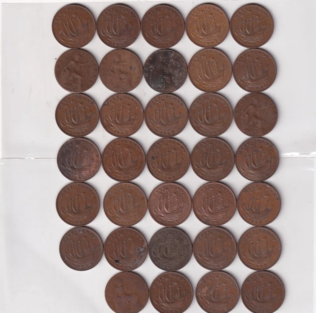 34 Different England Half Penny (Different Dates) Rare Coin Set#Z-301