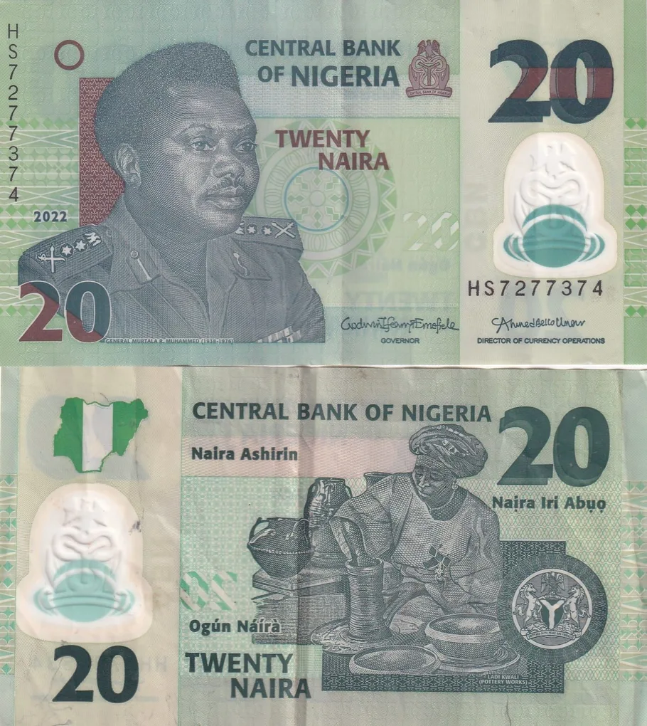 Nigeria 20 Naira lowest price rare Polymer﻿ Note #Q