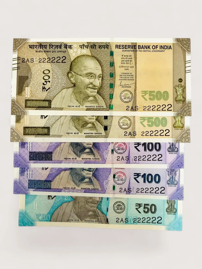 Rs 50 and 500 Ultra Unique Pair Set of Banknotes Same Number 2AS 222222 Gem UNC Unique and Rare