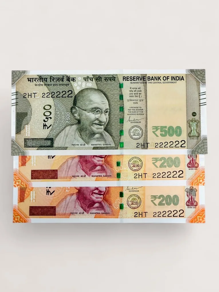 Rs 200 and 500 Ultra Unique Pair Set of Banknotes Same Number 2MT 222222 Gem UNC Unique and Rare