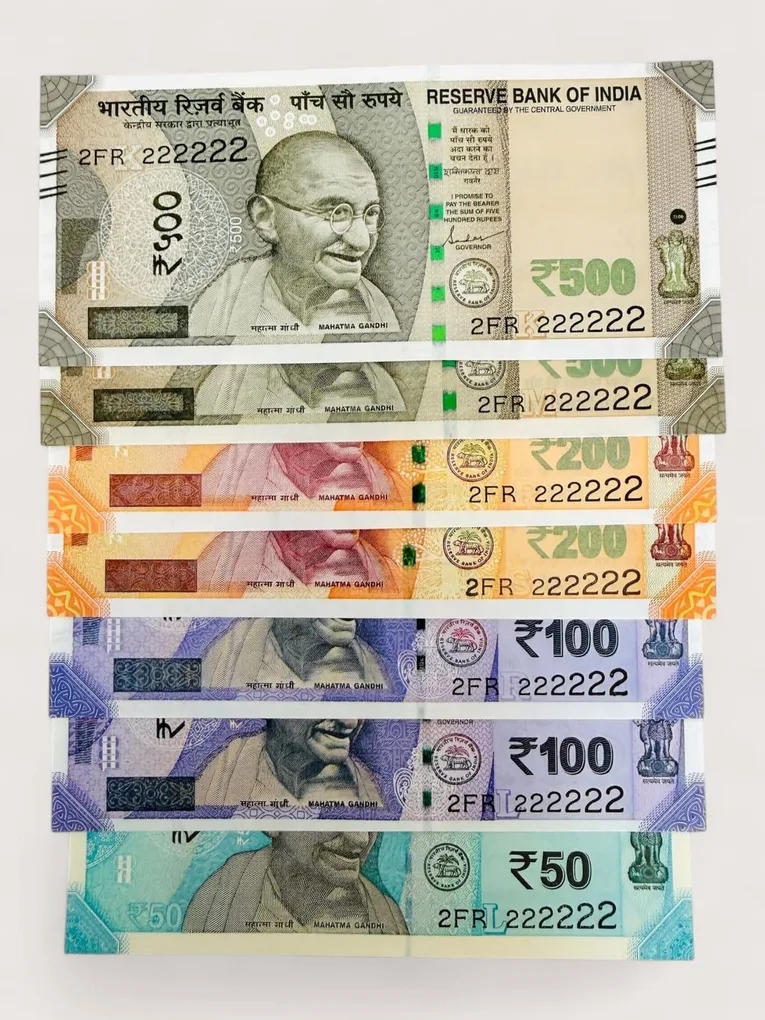 Rs 50 and 500 Ultra Unique Pair Set of Banknotes Same Number 2FR 222222 Gem UNC Unique and Rare