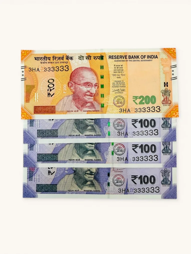 Rs 100 to 200 Ultra Unique Pair Set of Banknotes Same Number 3HA 333333 Gem UNC Unique and Rare