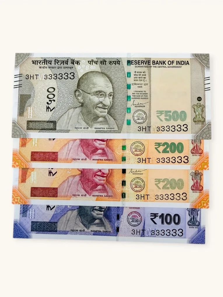 Rs 100 to 500 Ultra Unique Pair Set of Banknotes Same Number 3HT 333333 Gem UNC Unique and Rare