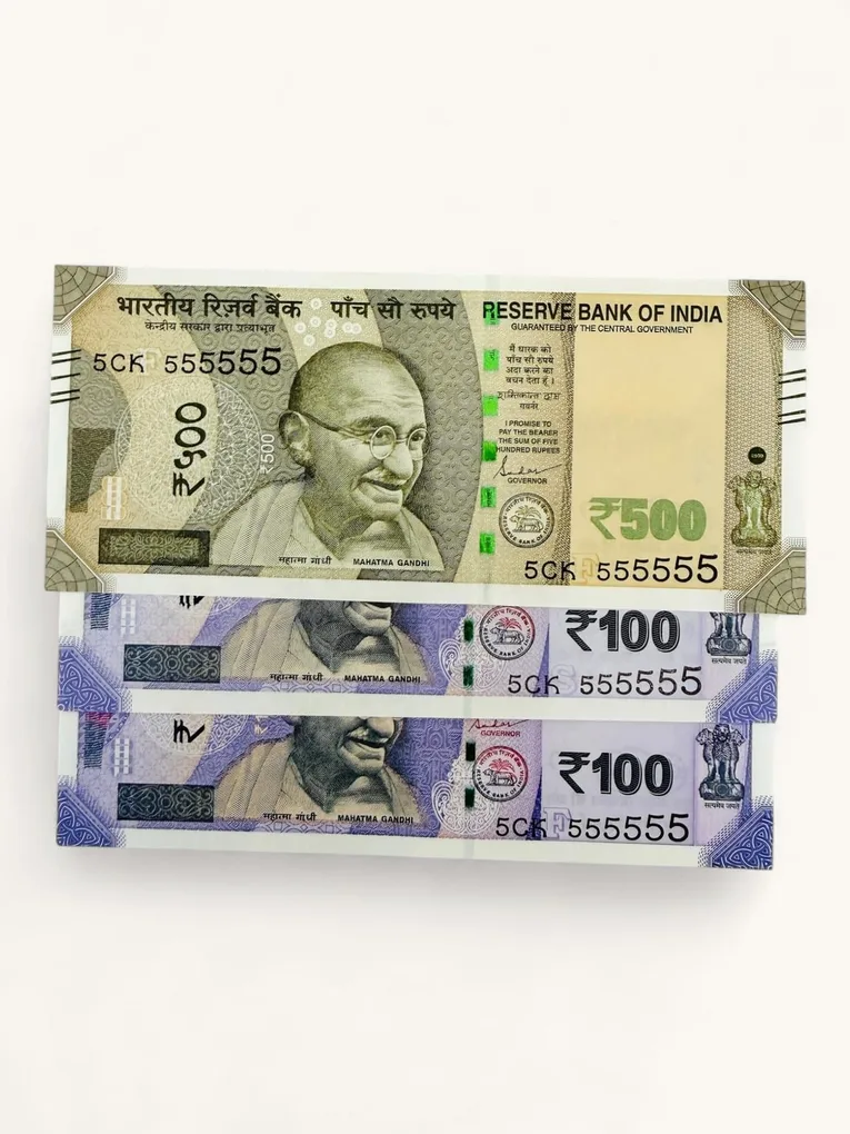 Rs 100 to 500 Ultra Unique Pair Set of Banknotes Same Number 5CK 555555 Gem UNC Unique and Rare