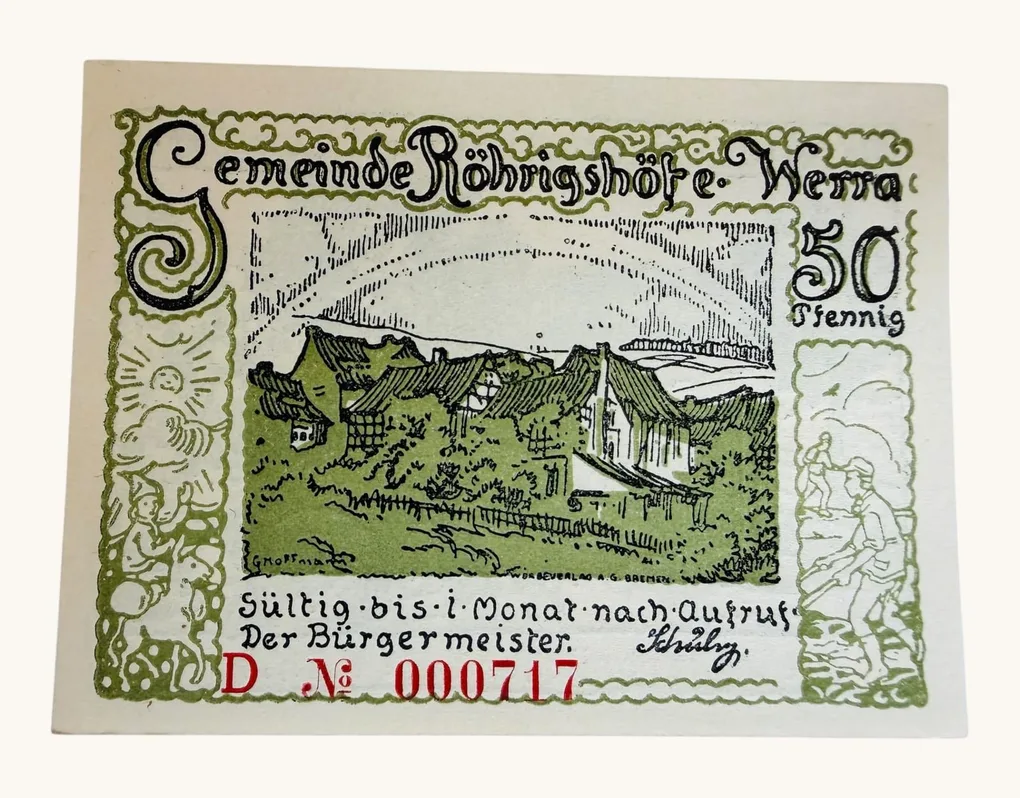 Germany Emergency Banknote 50 Pfennig Notgeld 1921 Issue Rohrigshofe UNC Unique and Rare
