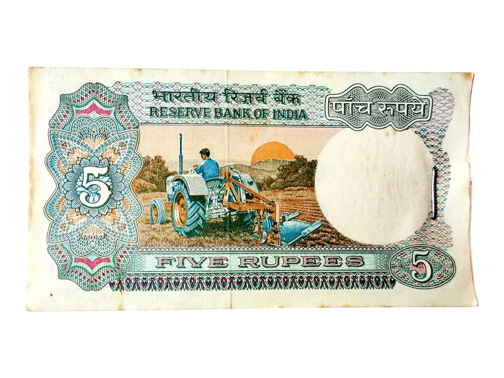 Rs 5 India Banknote Serial Bundle Tractor Issue Signed By I G Patel Inset B Unique and Rare UNC