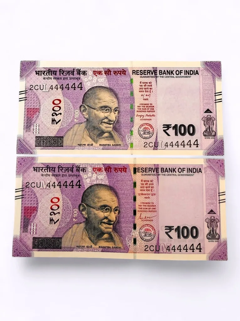 Rs 100 India Banknote Twin Set Same Number 2CU 444444 Unc Unique and Rare