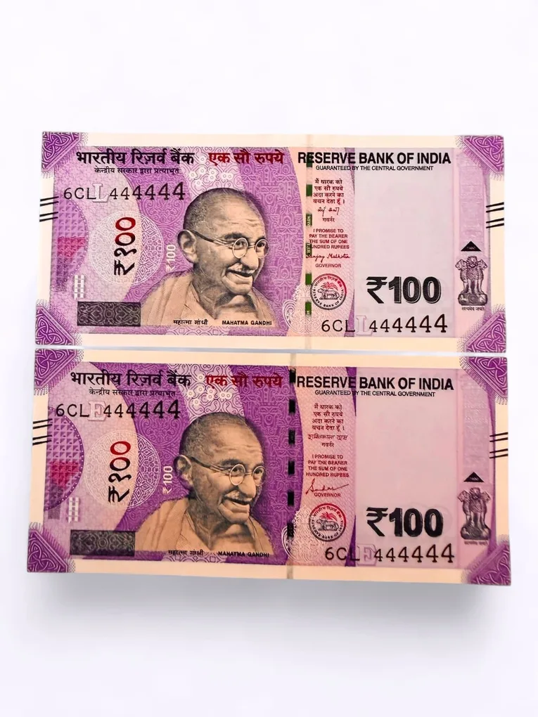Rs 100 India Banknote Twin Set Same Number 6CL 444444 Unc Unique and Rare