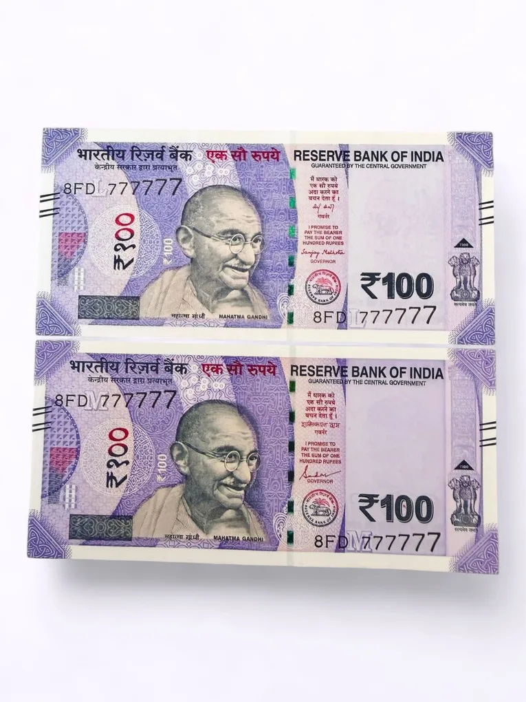 Rs 100 India Banknote Twin Set Same Number 8FD 777777 Unc Unique and Rare