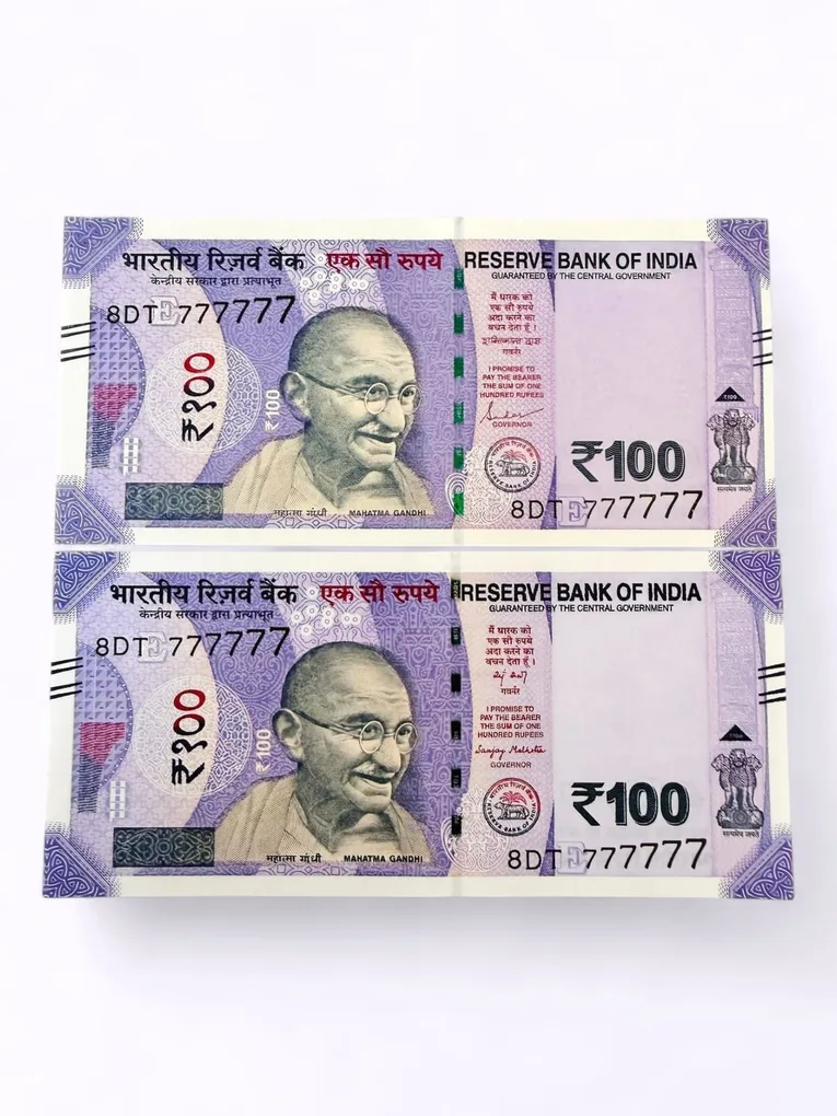 Rs 100 India Banknote Twin Set Same Number 777777 Unc Unique and Rare