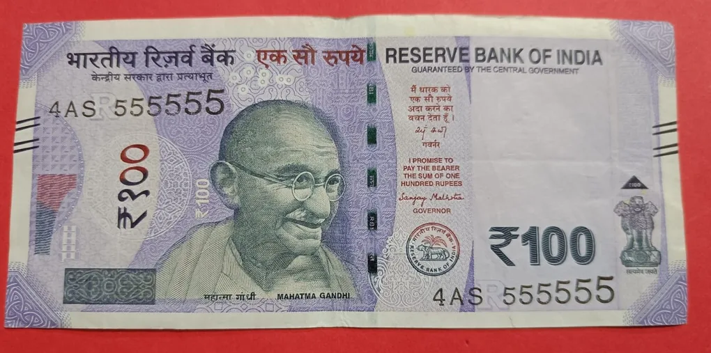 100 Rs 555555 AUNC Condition Fancy Number Note