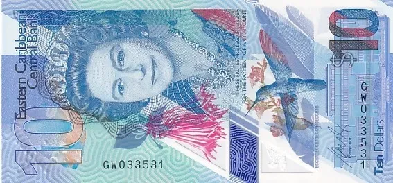 10 Dollars 2019 East Caribbean Queen Elizabeth Unc Polymer Note