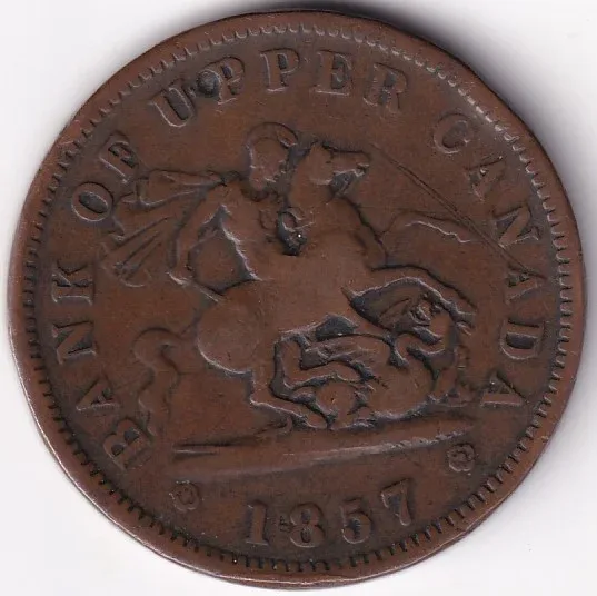 Bank of Upper Canada 1 Penny 1857 Copper 33.4 mm Token Coin