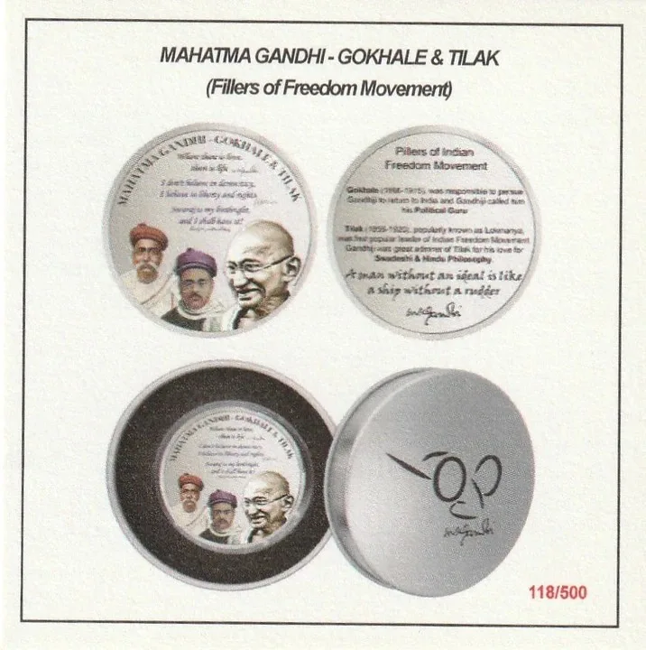 Mahatma Gandhi -Gokhale & Tilak Coin Silver Plated Medallion Coin
