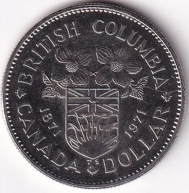 Canada British Columbia 1971 One Dollar Unc 32 mm Coin