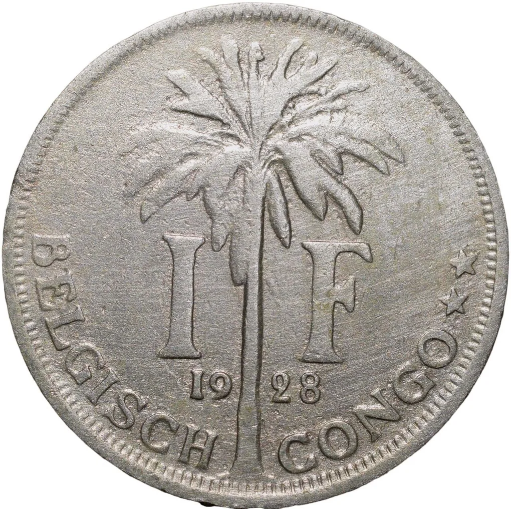 Old Copper-Nickel 50 Centimes of Albert I (AD 1928) of Belgian Congo Rare