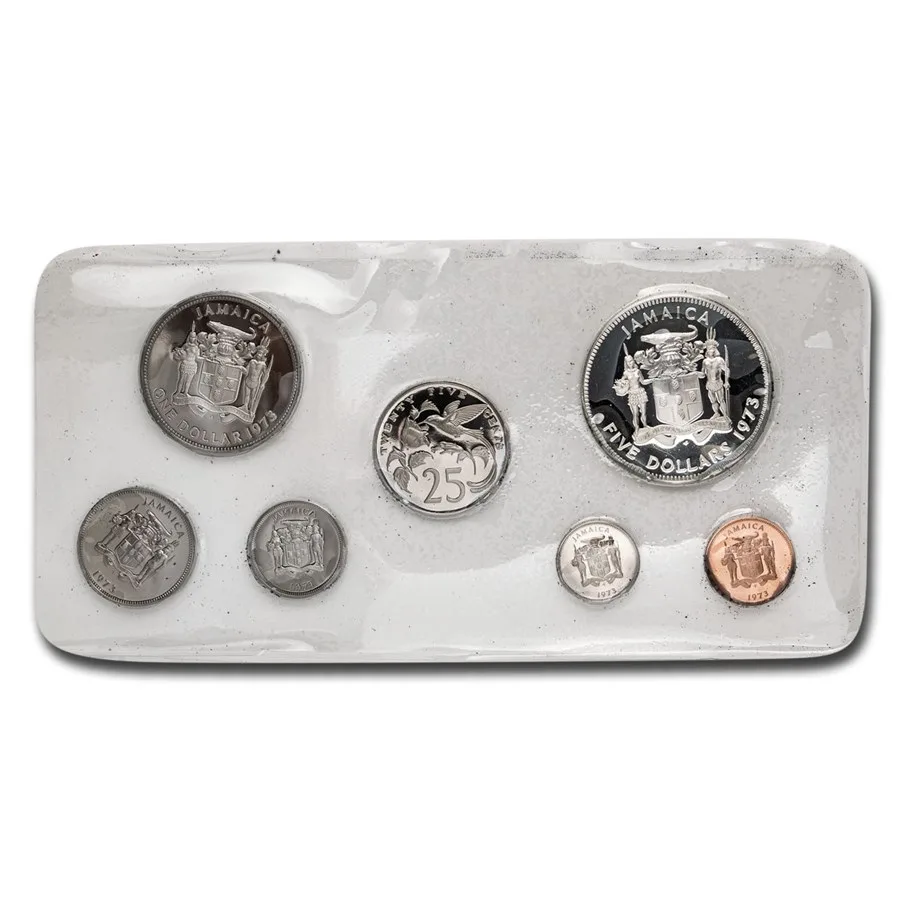 1973 Jamaica Proof 7 Coin Set with ( Box / COA ) Minted at the Franklin Mint