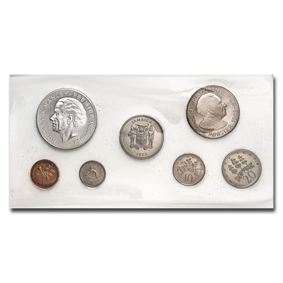 1973 Jamaica Proof 7 Coin Set with ( Box / COA ) Minted at the Franklin Mint
