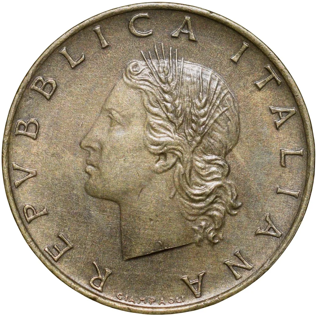 Brass 20 Lira of Italy Country (AD 1983) with Oak Leaves Scarce