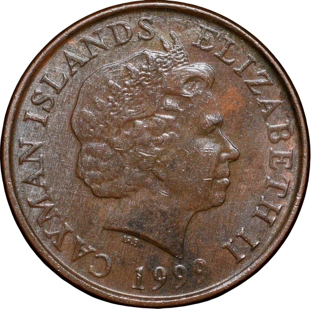 Bronze 1 Cent of Cayman Islands (AD 1999) with A thrush (Turdus ravidus), a now extinct bird endemic to Grand Cayman