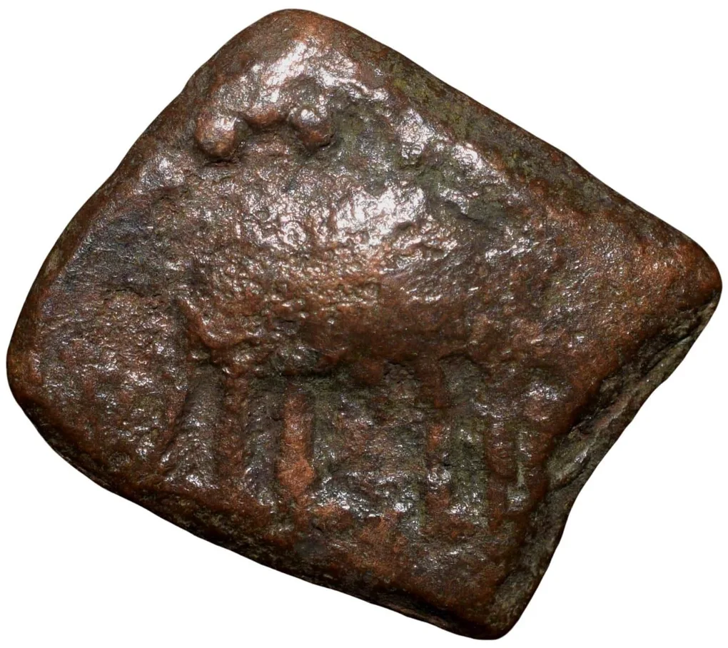 Copper Coin of Satakarni of Satavahana Dynasty (1st Cen.BC) of Nashik Region Elephant/Decorative Ujjaini