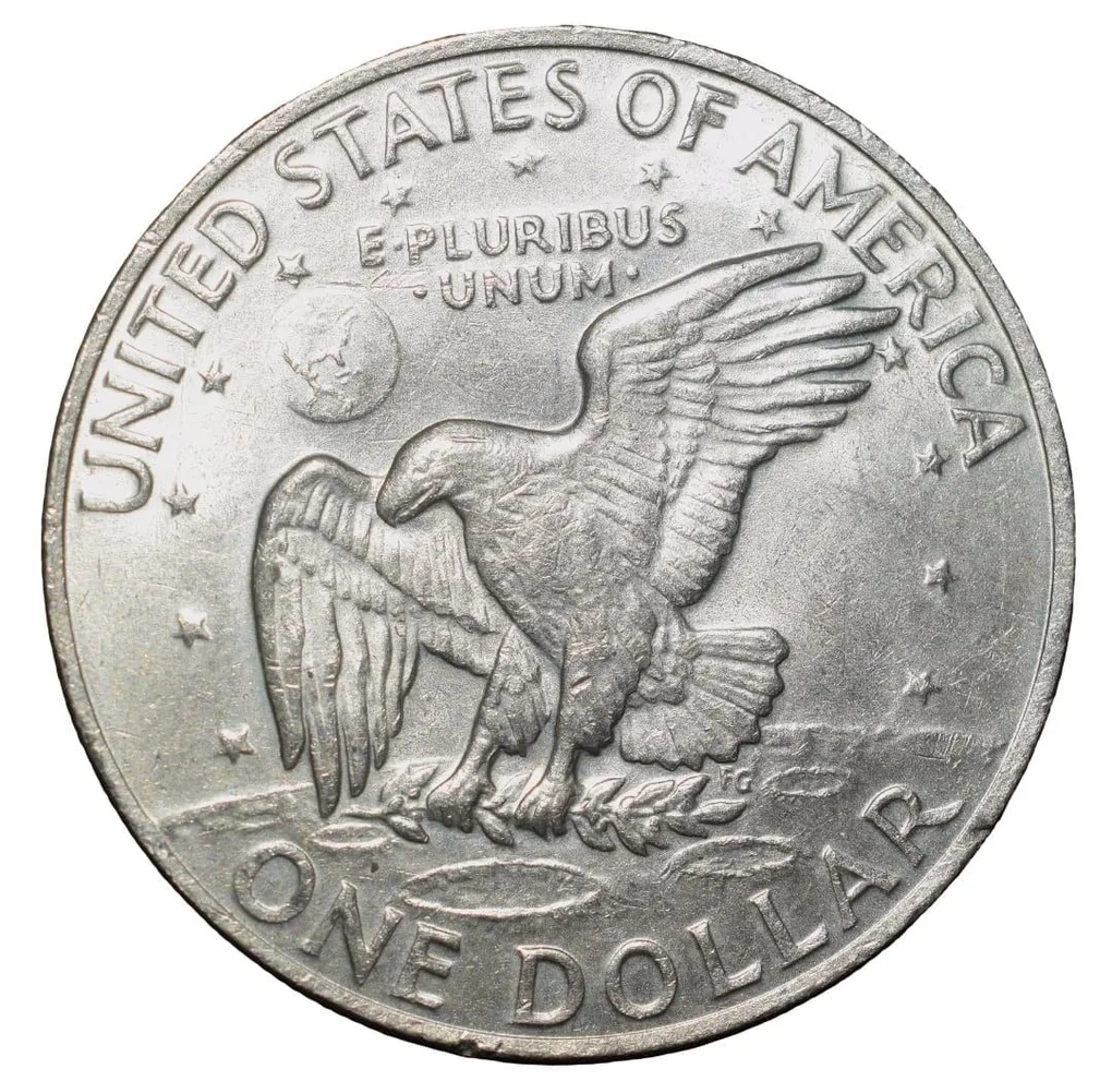 Old Copper-Nickel 1 Dollar of USA (AD 1972) Large "Eisenhower Dollar" The Apollo 11 Mission Insignia Scarce