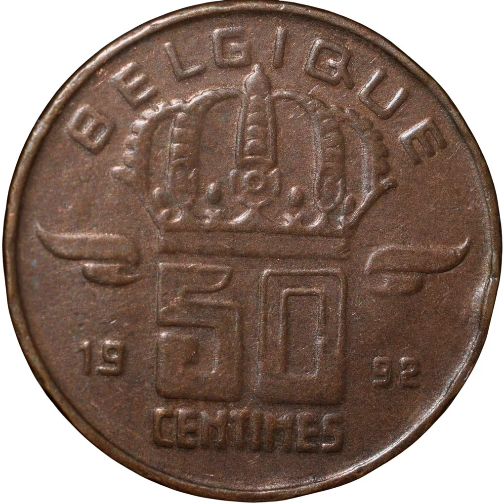 Bronze 50 Centimes of Belgium Country (AD 1992) with A Miner