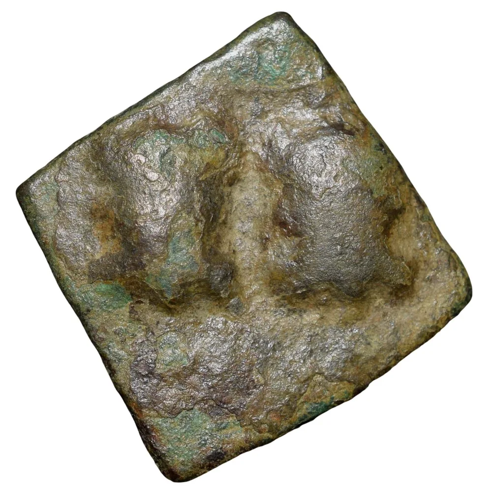 Copper Coin of Bharuch(2nd Cen. BC) with Pair of Mugamukhe/Mahakal . . . Rare