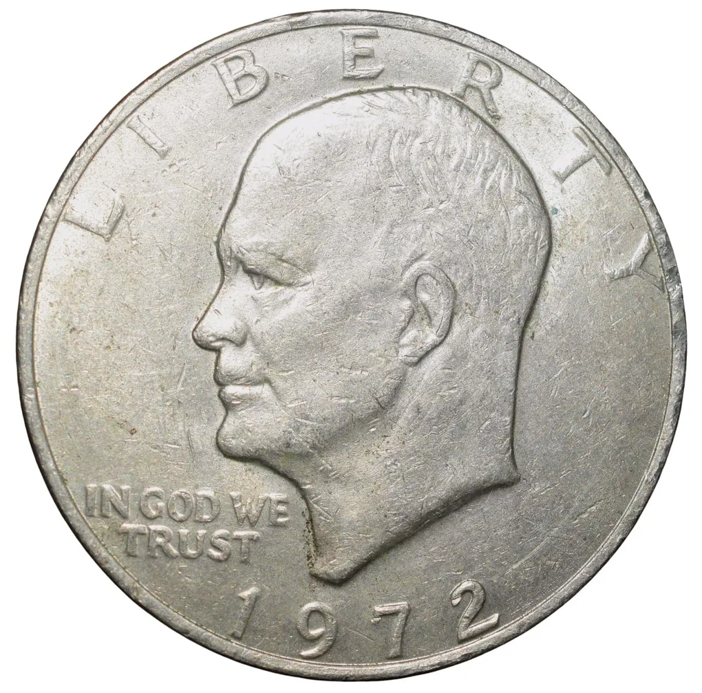 Old Copper-Nickel 1 Dollar of USA (AD 1972) Large "Eisenhower Dollar" The Apollo 11 Mission Insignia Scarce