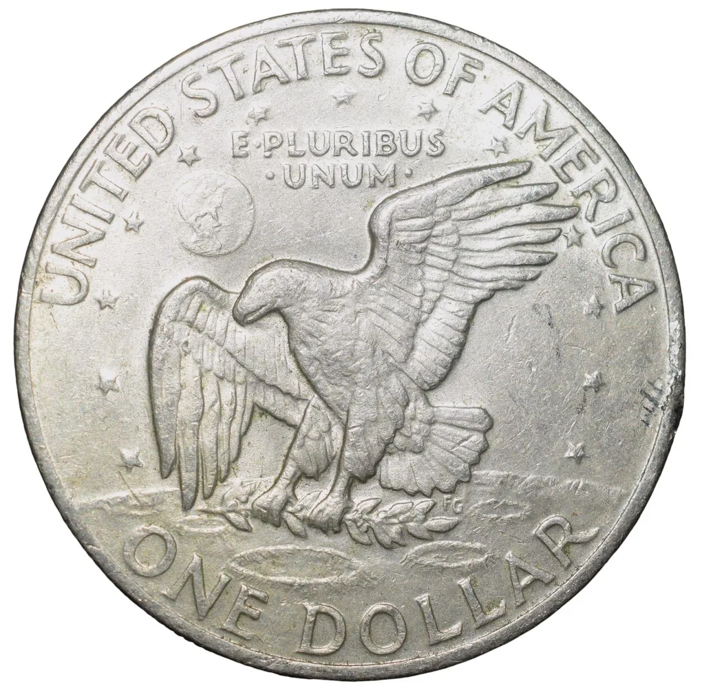 Old Copper-Nickel 1 Dollar of USA (AD 1972) Large "Eisenhower Dollar" The Apollo 11 Mission Insignia Scarce