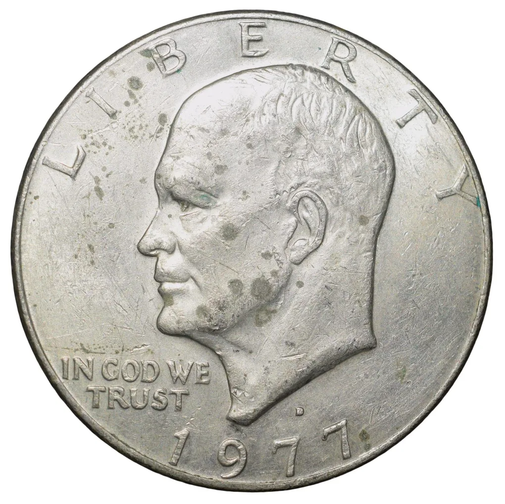 Old Copper-Nickel 1 Dollar of USA (AD 1977) Large "Eisenhower Dollar" The Apollo 11 Mission Insignia Scarce