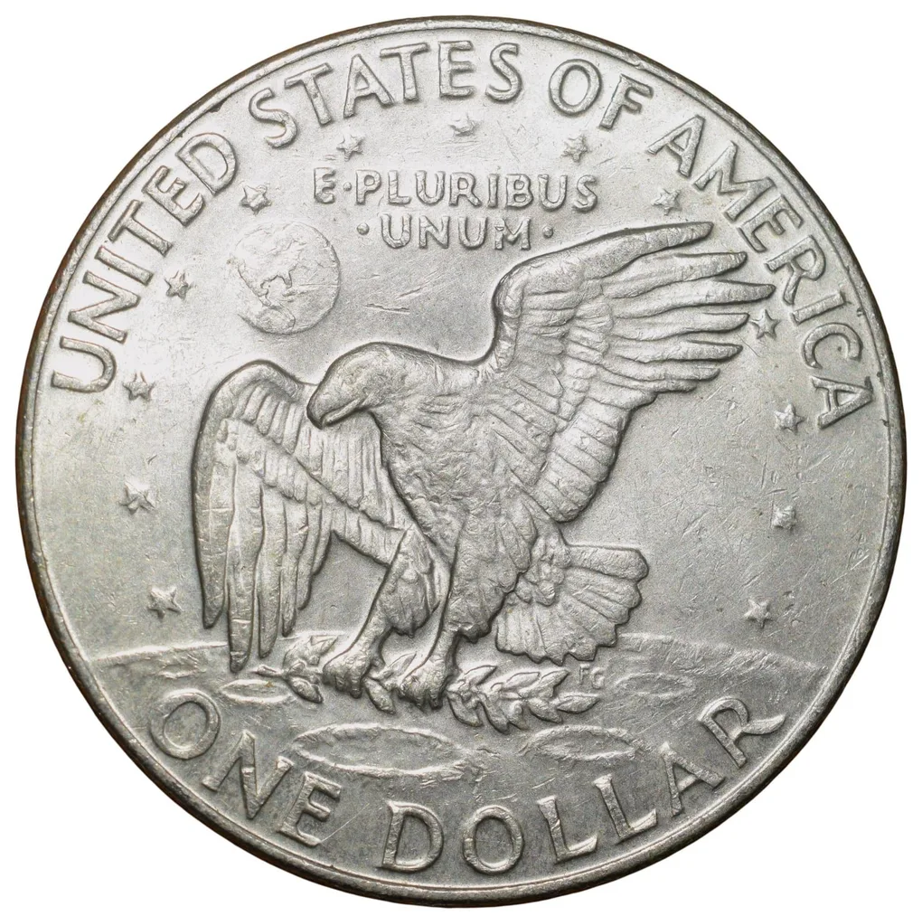 Old Copper-Nickel 1 Dollar of USA (AD 1977) Large "Eisenhower Dollar" The Apollo 11 Mission Insignia Scarce