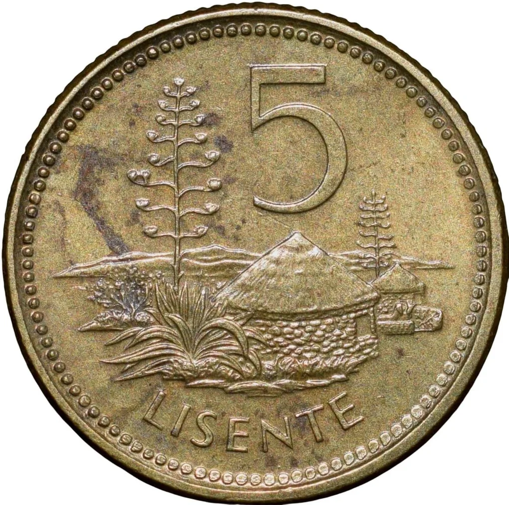 Brass 5 Lisente of Lesotho Country (AD 1998) Beautiful Grade