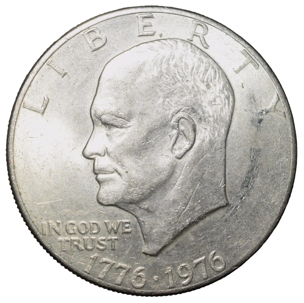 Old Copper-Nickel 1 Dollar of USA (AD 1976) Large "Eisenhower Dollar" United States 200th Anniversary of Independence Scarce