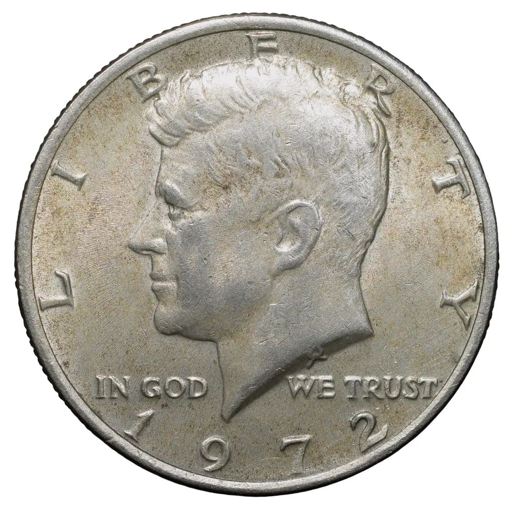 Copper-Nickel 1/2 Dollar of USA (AD 1972) with Portrait of John F. Kennedy