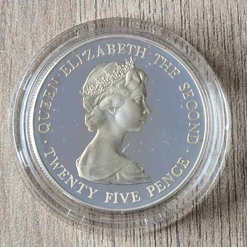 Guernsey 25 Pence 1978 - Elizabeth II Royal Visit; Silver Proof Rare Commemorative coin with box