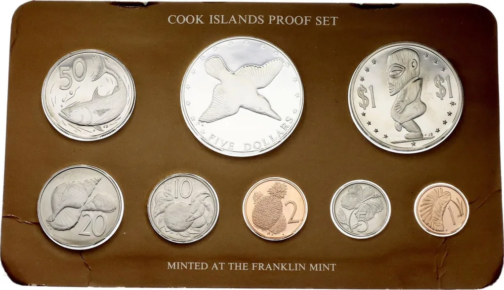 Cook Islands 8 Coin Proof Set (1976) Franklin Mint With 1 Coin (5 Dollar) Silver