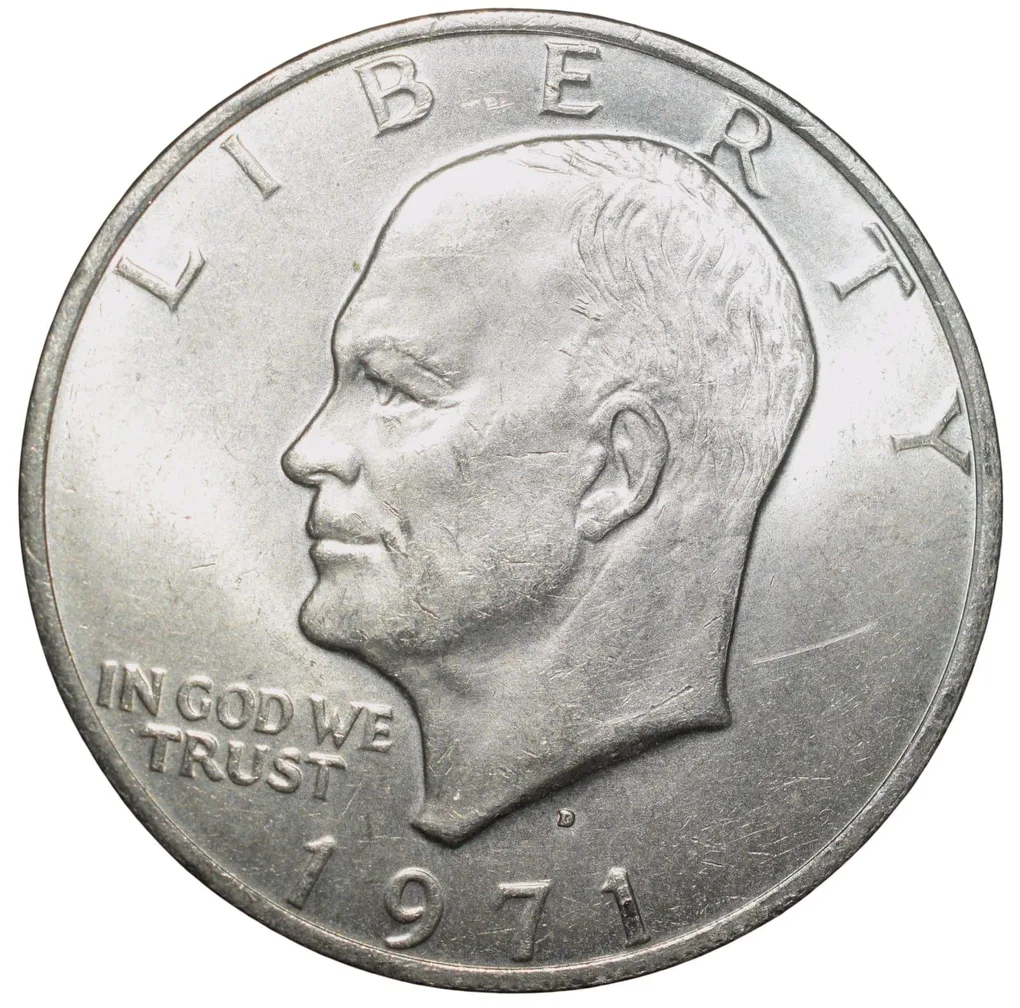 Old Copper-Nickel 1 Dollar of USA (AD 1971) Large "Eisenhower Dollar" The Apollo 11 Mission Insignia Scarce