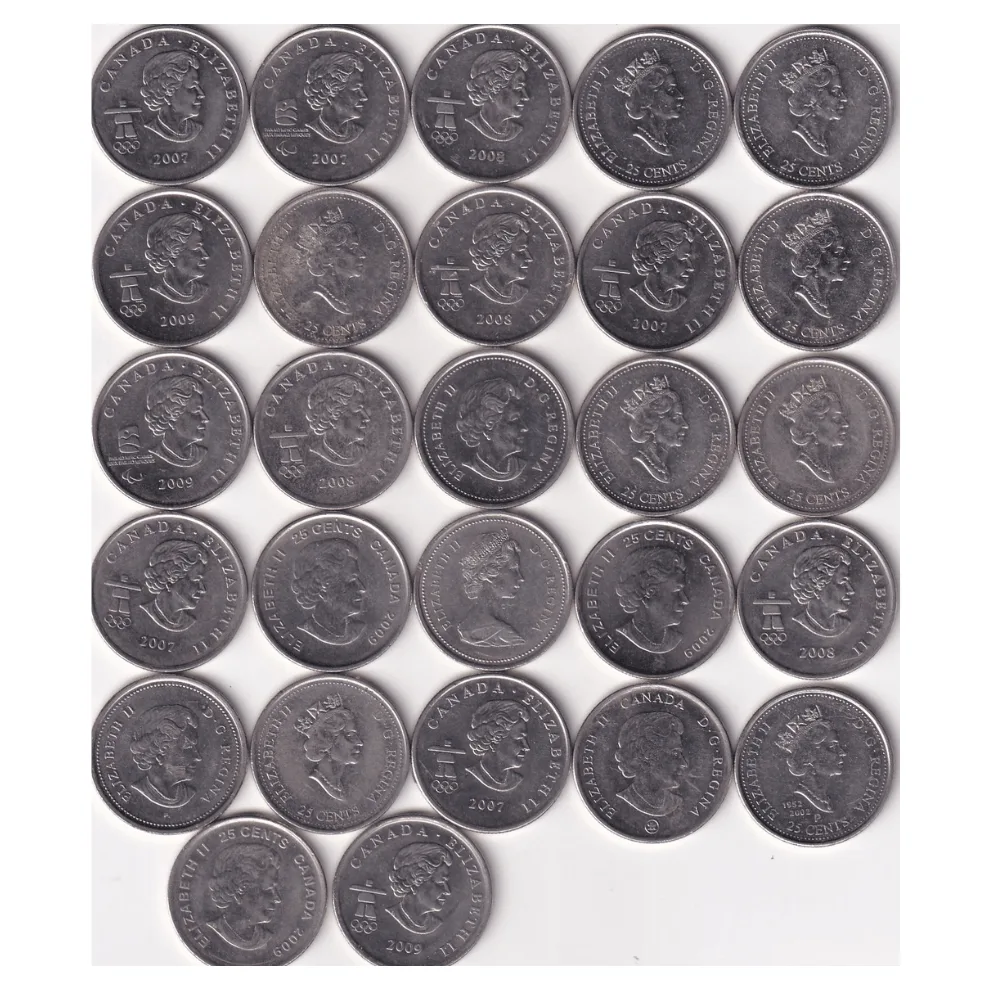 All Different Commemorative Canada 25 Cents Rare ( 27 Coin Set) #E-73