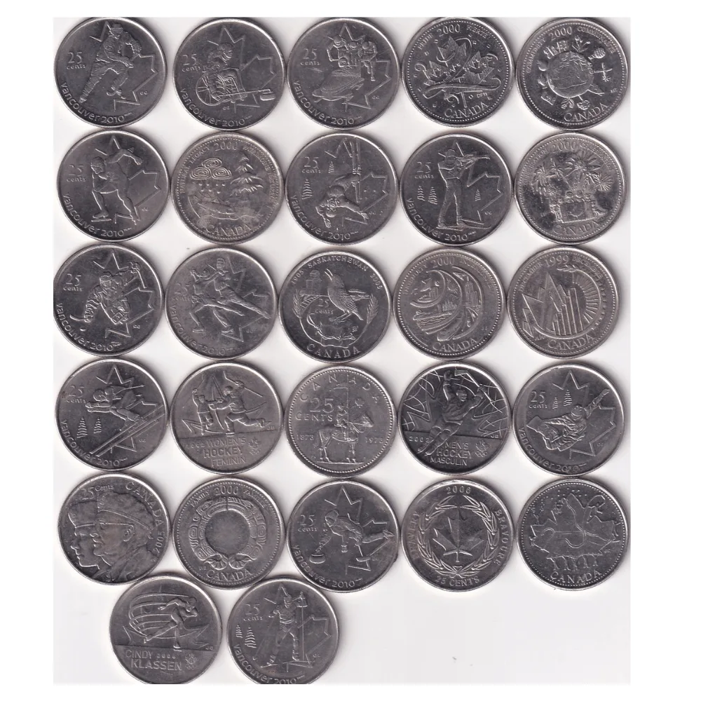 All Different Commemorative Canada 25 Cents Rare ( 27 Coin Set) #E-73