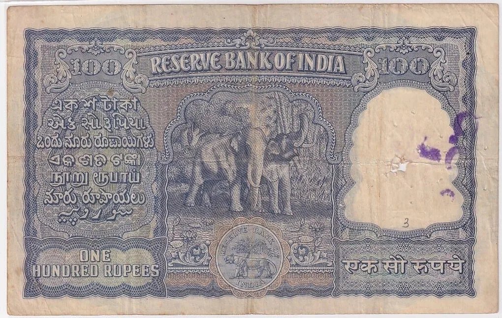 India B Rama Rau 100 Rupees Old correct Hindi Elephant Issue Old Very Fine Note Rare