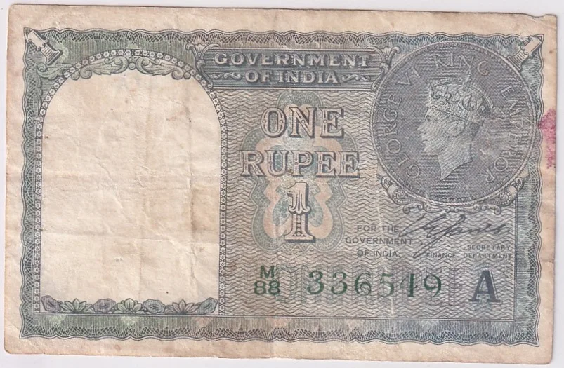 One Rupee 1940 Fine Condition Note of King George VI British India #3