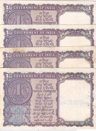 1 Rs Crisp Condition 4 Notes Lot of S Bhootlingam and LK JHA 1965 and 1963 Signature Stain Marks Notes Lot #3