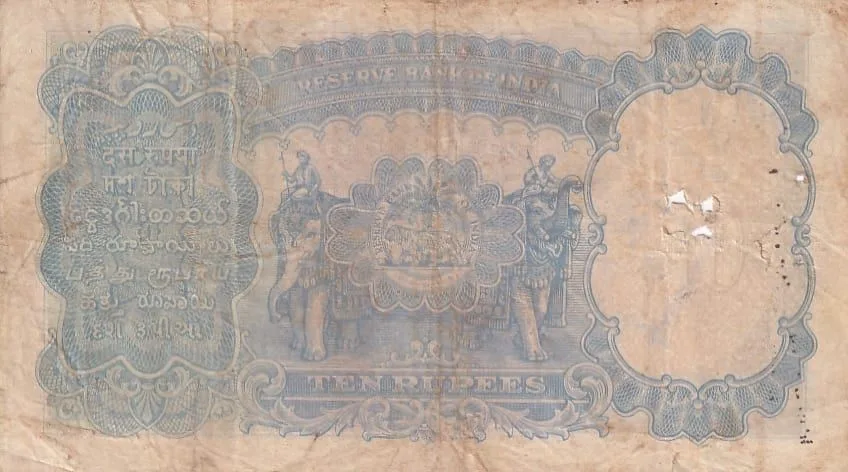10 Rupees Side Face C D Deshmukh Signature British India Note Rare