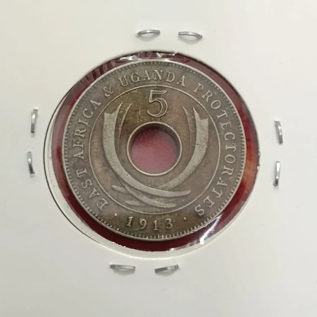 Rare Rare Five Cents George V British East Africa Coin Year 1913 Year