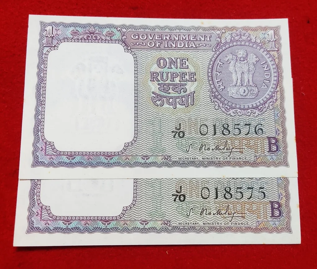 A -15 One Rupee 2 Note Set S. Bhoothalingam 1965 GEM UNC Condition