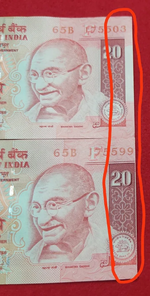 20 Rupees Cutting Error Complete Serial Bundle of 100 Banknotes GEM UNC Condition