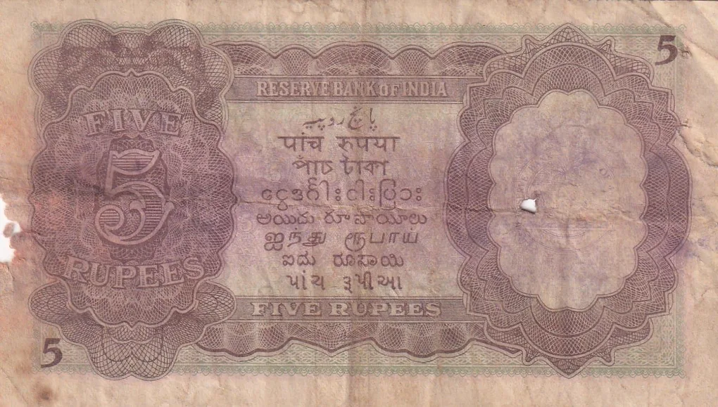British-India 5 Rupees (George VI) Governor J B Taylor Rare Note (Condition As Per Image)